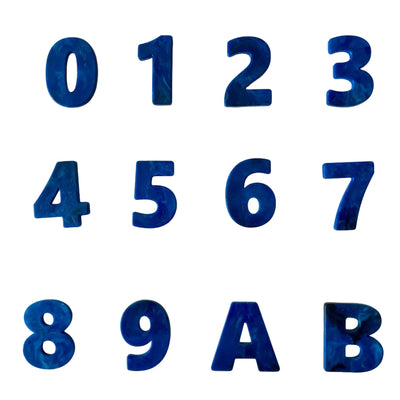 Custom recycled plastic house numbers for letterboxes with marbled texture blue palette.