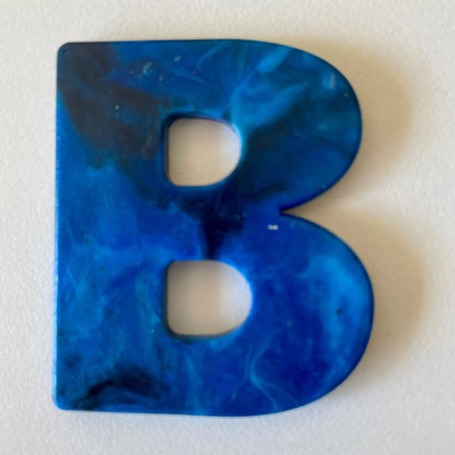 Custom recycled plastic house number for letterboxes blue variant letter B.