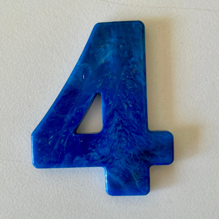 Custom recycled plastic house number for letterboxes blue variant number 4.