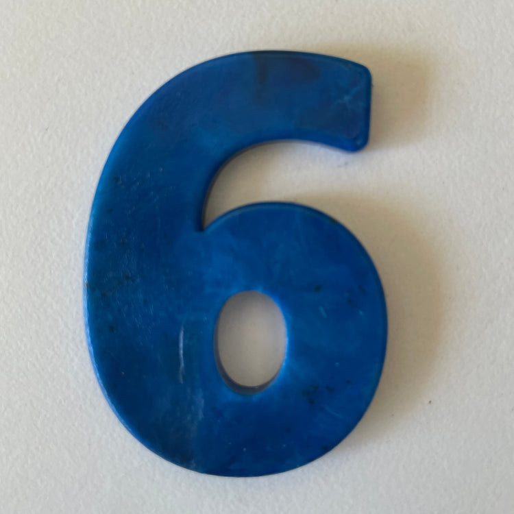 Custom recycled plastic house number for letterboxes blue variant number 6.