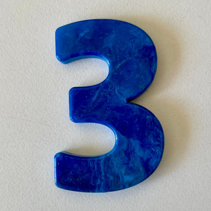 Custom recycled plastic house number for letterboxes blue variant number 3.