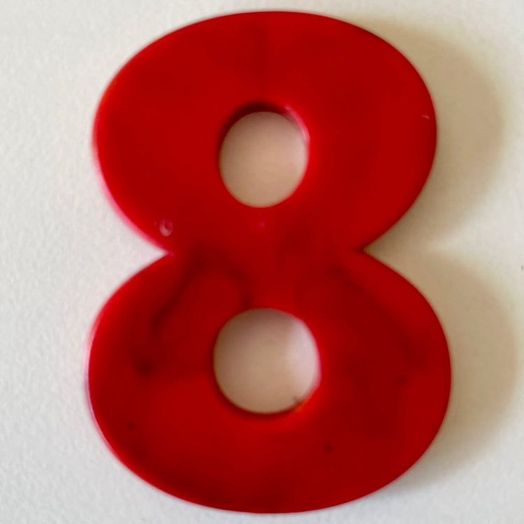 Custom recycled plastic house number for letterboxes red variant number 8.