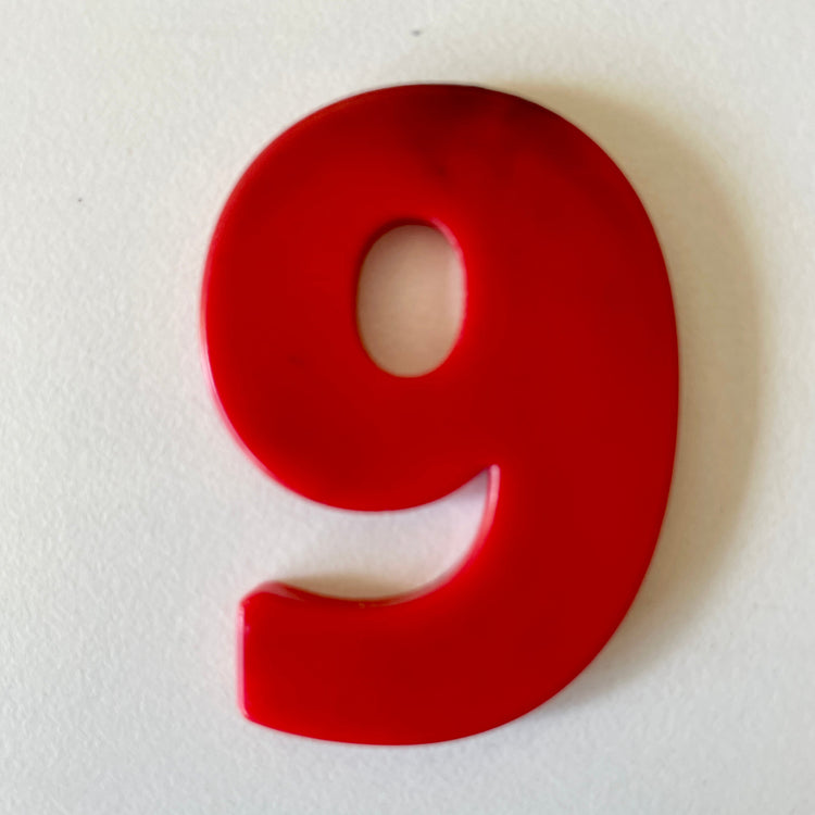 Custom recycled plastic house number for letterboxes red variant number 9.