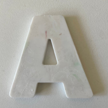 Custom recycled plastic house number for letterboxes white variant letter A.