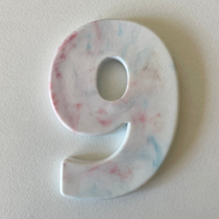 Custom recycled plastic house number for letterboxes white variant number 9.