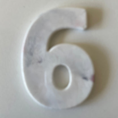 Custom recycled plastic house number for letterboxes white variant number 6.