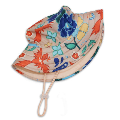 The reverse styling profile of the kids swim bucket hat showcasing the alternate solid vanilla cream layout options.