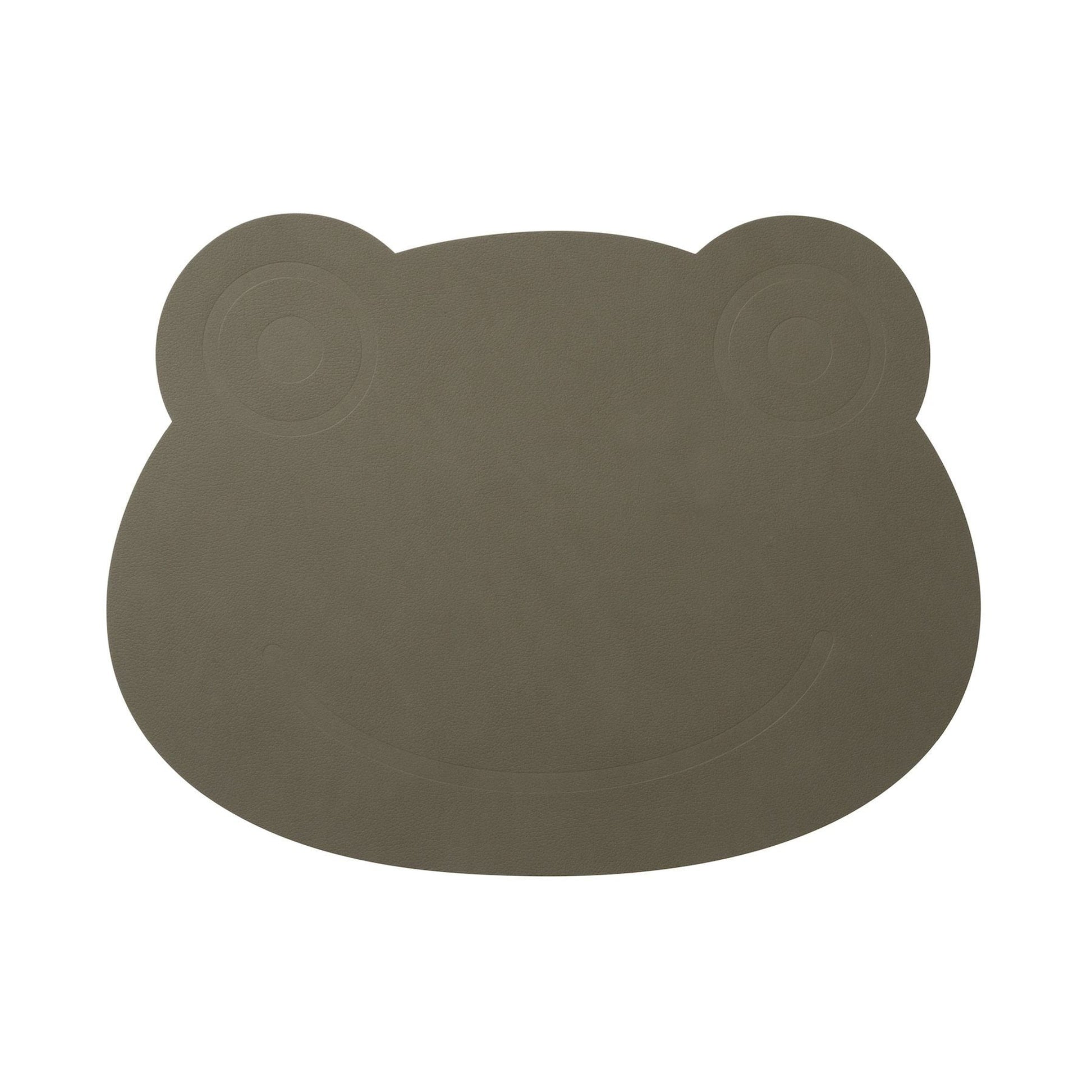 LIND DNA kids recycled leather shape swatch sample for placemats in frog shape.