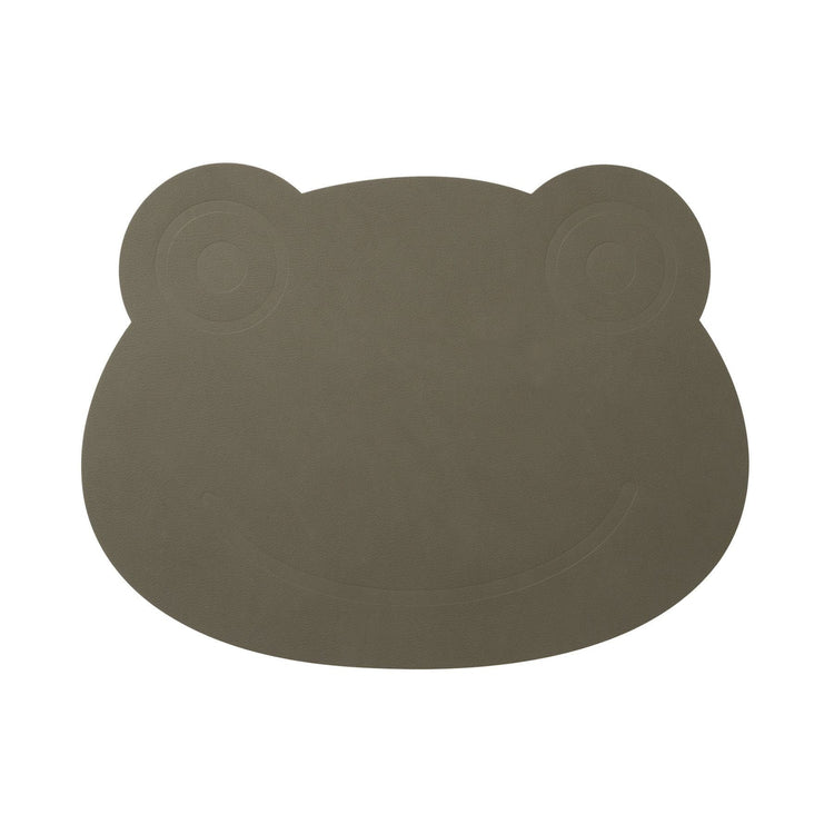 LIND DNA kids recycled leather shape swatch sample for placemats in frog shape.