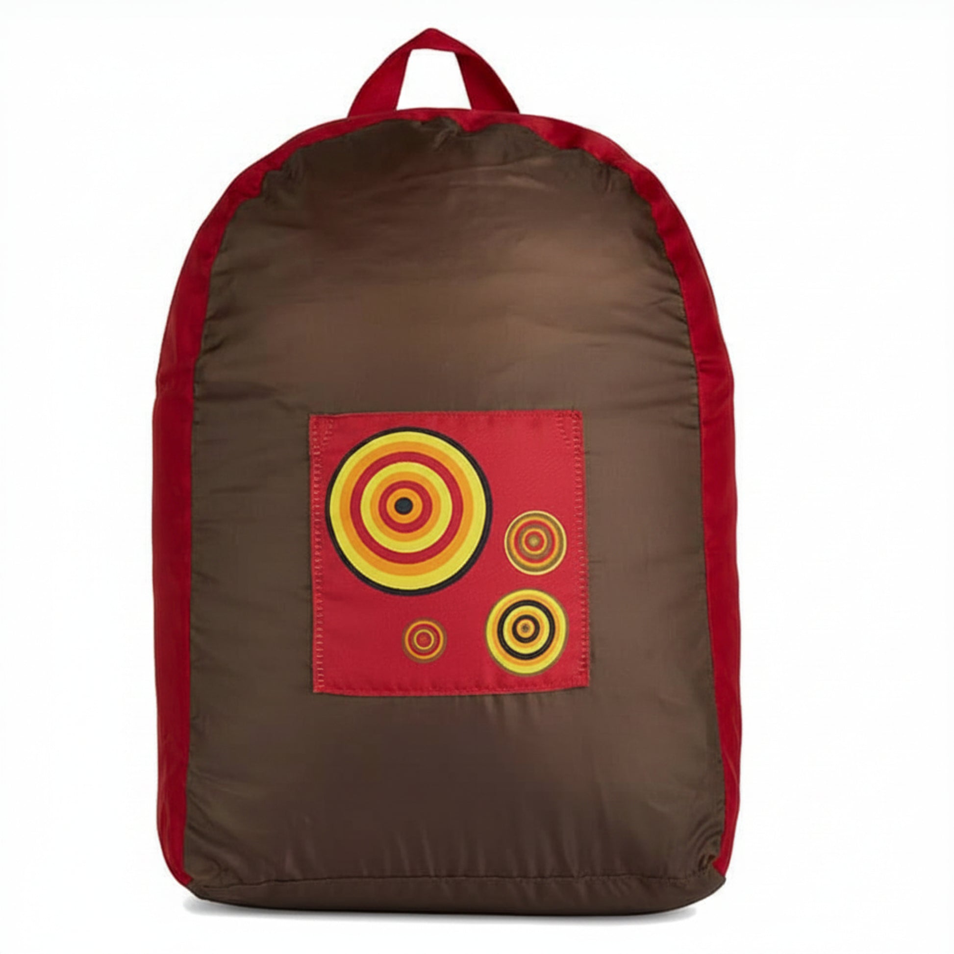 Onya foldable reusable backpack with padded shoulder straps standing with compact integrated keyring storage pouch on a clean white background, available in Australia in hoopla variant.