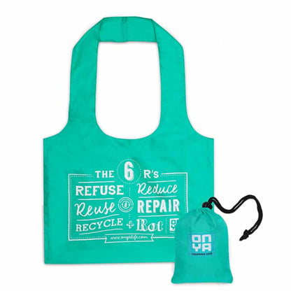Onya heavy duty reusable shopping tote bag with an extra wide gusset and 10kg capacity on a clean white background, available in Australia in aqua.