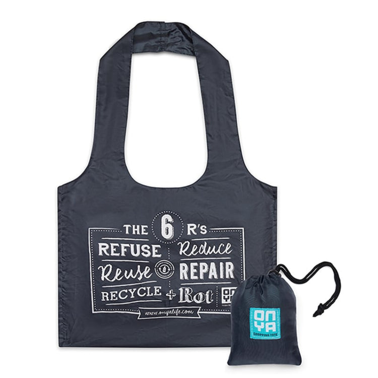 Onya heavy duty reusable shopping tote bag with an extra wide gusset and 10kg capacity on a clean white background, available in Australia in charcoal.