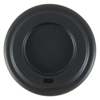 Single Onya replacement coffee cup lid made from flexible food safe silicone on a clean white background, available in Australia in black.