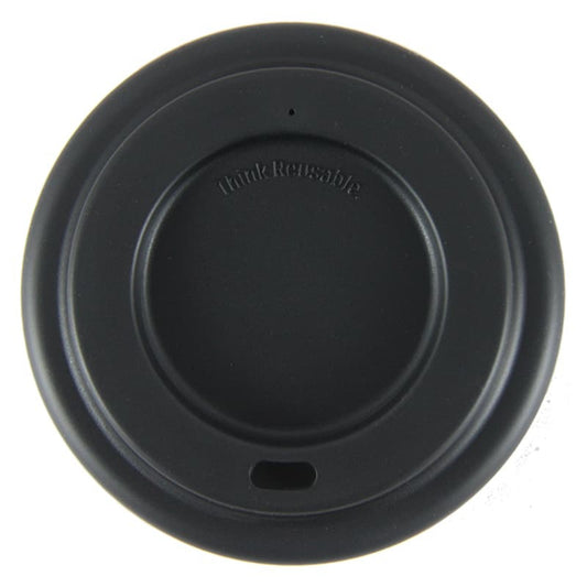 Single Onya replacement coffee cup lid made from flexible food safe silicone on a clean white background, available in Australia in black.
