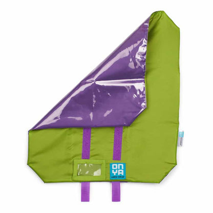 Single Onya reusable sandwich wrap neatly folded with hook and loop fastening straps on a clean white background, available in Australia, apple variant.