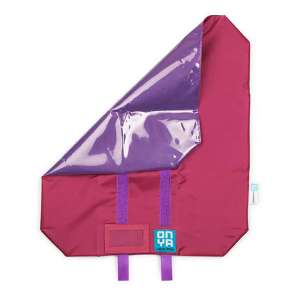 Single Onya reusable sandwich wrap neatly folded with hook and loop fastening straps on a clean white background, available in Australia, pink variant.