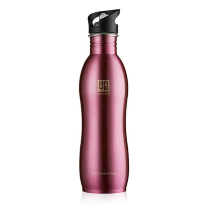 Single Onya stainless steel drink bottle with high flow flip and flow lid and ergonomic curved body design on a clean white background, available in Australia 1000ml pink variant.