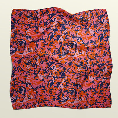 Flat unfolded sheet of Pink Mess reusable fabric wrap. Zero-waste textile alternative to paper wrapping.