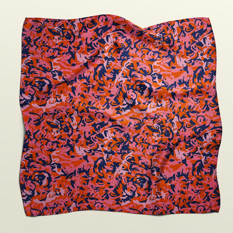 Flat unfolded sheet of Pink Mess reusable fabric wrap. Zero-waste textile alternative to paper wrapping.