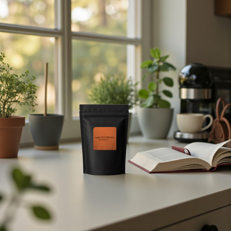A 200g bag of freshly roasted Brunswick St blend coffee ground specifically for reusable capsule use, included in the kit.