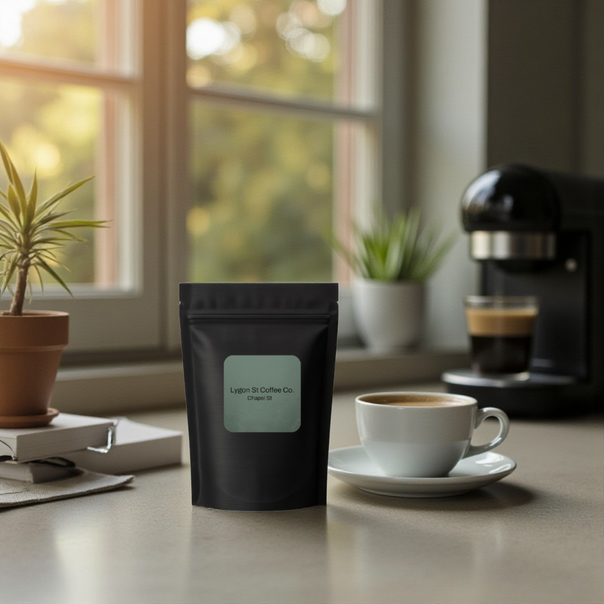 A 200g bag of freshly roasted Chapel St blend coffee ground specifically for reusable capsule use, included in the kit.