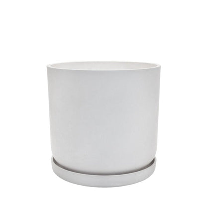 Portland recycled plastic plant pot with matching saucer. Shown in White stone