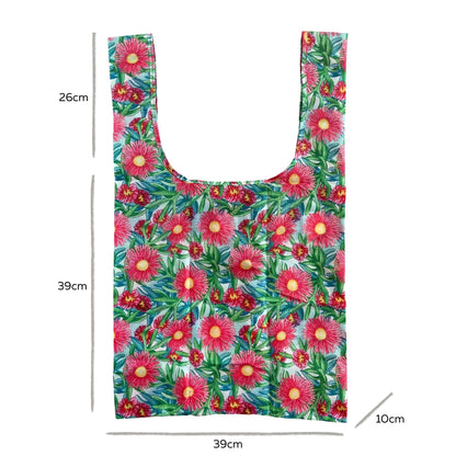 Single Produce Pod recycled shopper bag displaying a beautiful Sea Fig botanical print and wide shoulder straps on a clean white background, available in Australia.