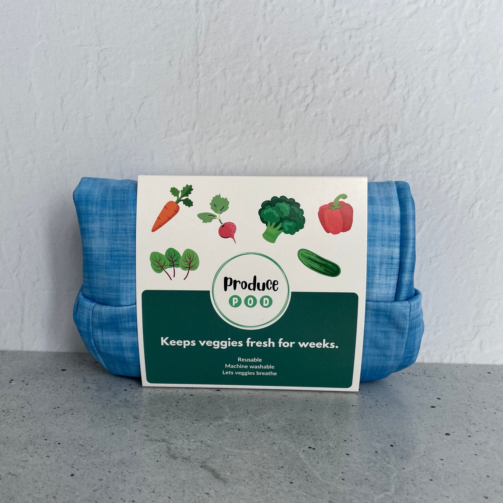 Single Produce Pod reusable veggie storage bag in packaging.