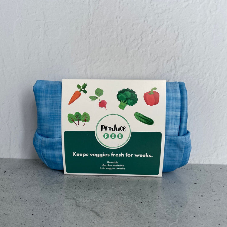 Single Produce Pod reusable veggie storage bag in packaging.