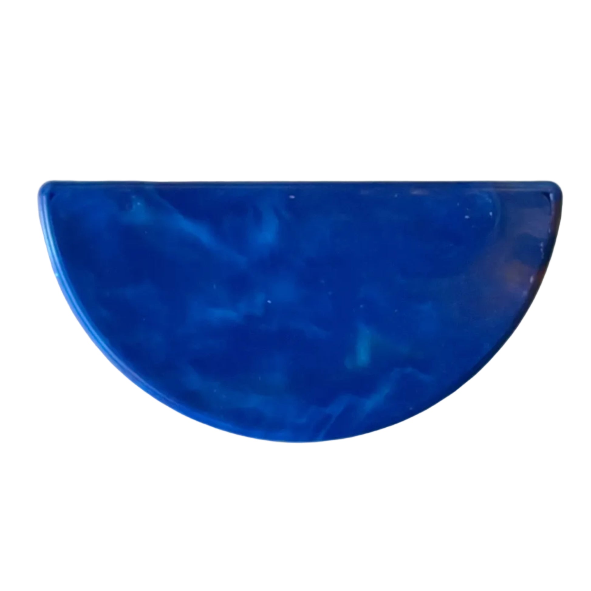 Single 96mm half moon drawer pull handle made from eco friendly marbled recycled plastic in blue.