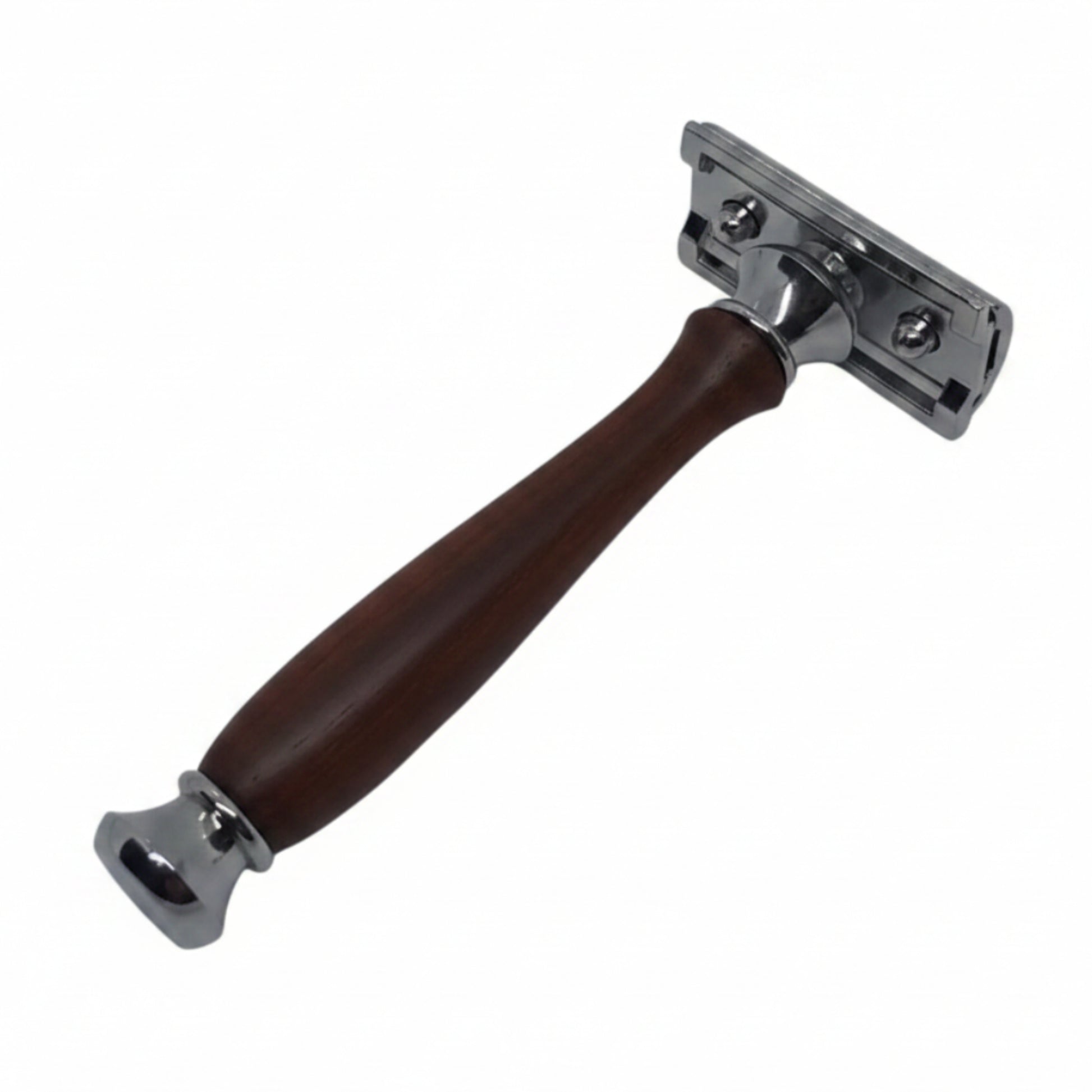 A premium hand-turned recycled timber handled safety razor with high-quality metal fittings, handcrafted in Australia by Lyons Woodturning. 