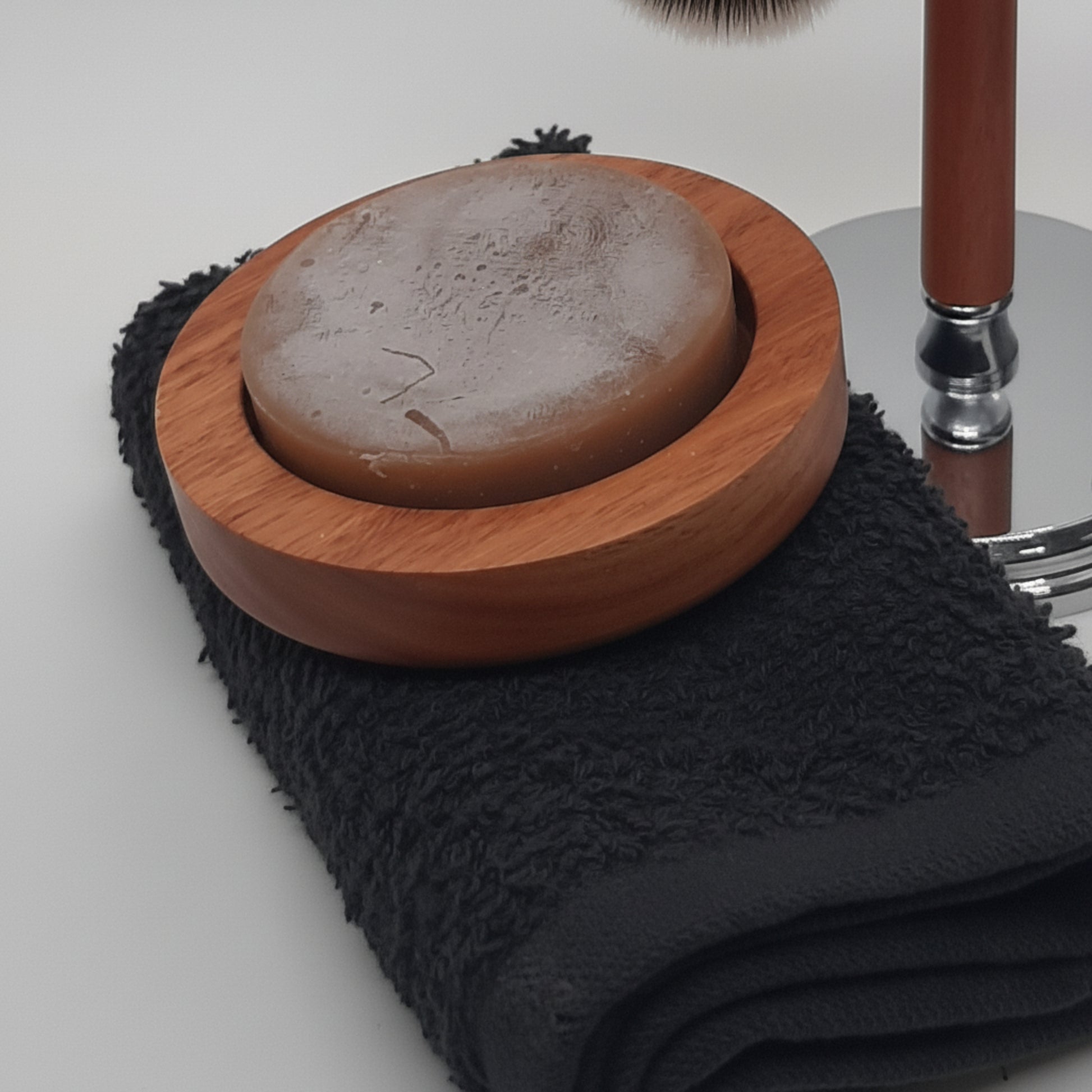 Hand-turned recycled timber soap dish made in Australia by Lyons Woodturning, designed for 6cm diameter soap pods.
