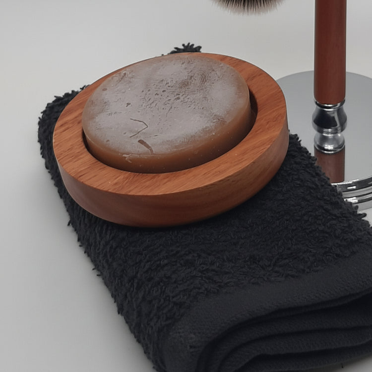 Hand-turned recycled timber soap dish made in Australia by Lyons Woodturning, designed for 6cm diameter soap pods.