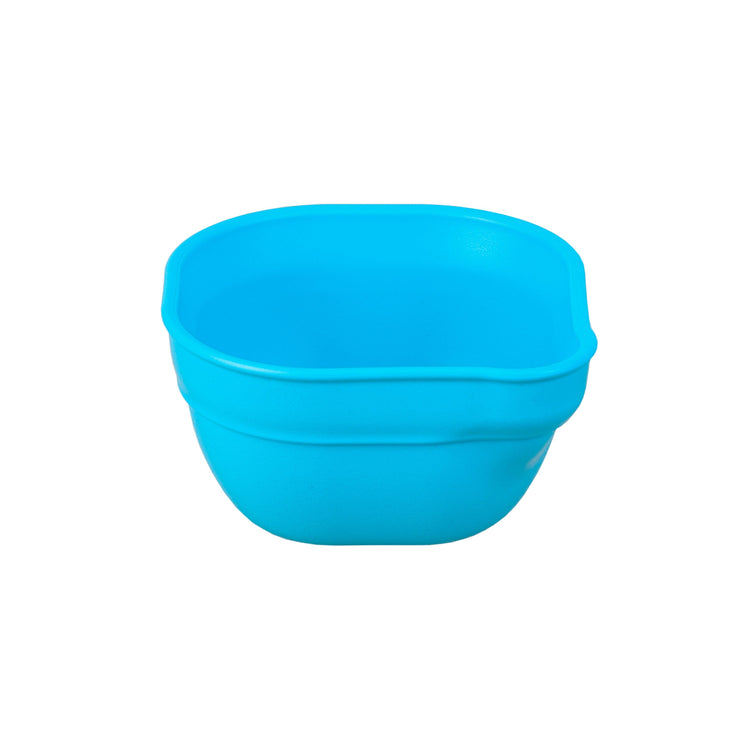 Single Re Play recycled plastic dip and pour bowl featuring an integrated pouring spout on a clean white background, available in Australia in sky blue.