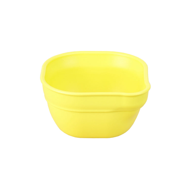Single Re Play recycled plastic dip and pour bowl featuring an integrated pouring spout on a clean white background, available in Australia in yellow.