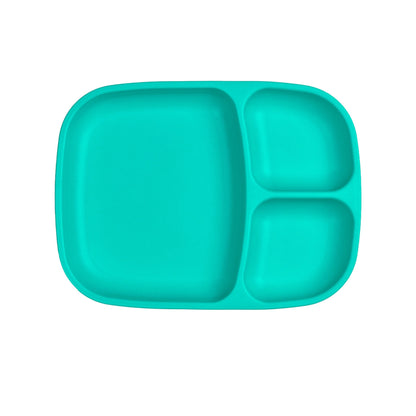Single Re-Play recycled plastic divided tray with multiple food compartments and deep walls on a clean white background, available in Australia in Aqua.