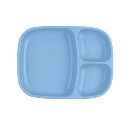 Single Re-Play recycled plastic divided tray with multiple food compartments and deep walls on a clean white background, available in Australia in denim.