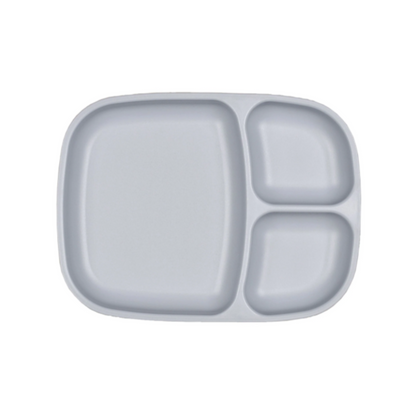 Single Re-Play recycled plastic divided tray with multiple food compartments and deep walls on a clean white background, available in Australia in grey.