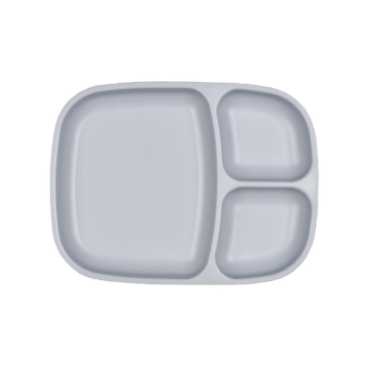 Single Re-Play recycled plastic divided tray with multiple food compartments and deep walls on a clean white background, available in Australia in grey.