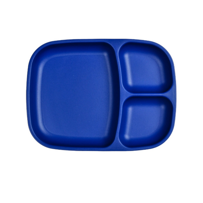 Single Re Play recycled plastic divided tray with multiple food compartments and deep walls on a clean white background, available in Australia in navy blue.