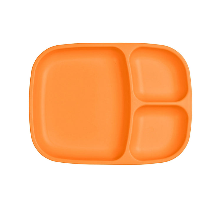 Single Re-Play recycled plastic divided tray with multiple food compartments and deep walls on a clean white background, available in Australia in Orange.