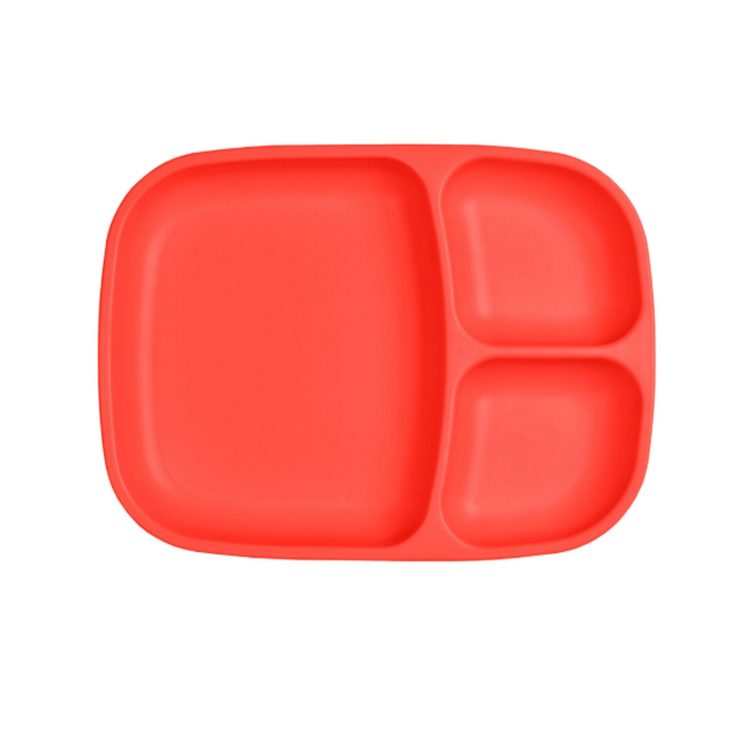 Single Re-Play recycled plastic divided tray with multiple food compartments and deep walls on a clean white background, available in Australia in red.
