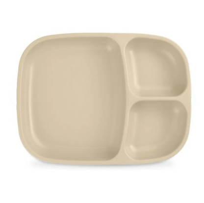 Single Re-Play recycled plastic divided tray with multiple food compartments and deep walls on a clean white background, available in Australia in sand.