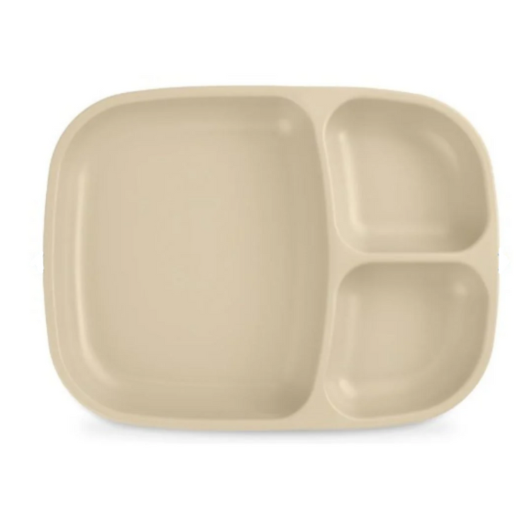 Single Re-Play recycled plastic divided tray with multiple food compartments and deep walls on a clean white background, available in Australia in sand.