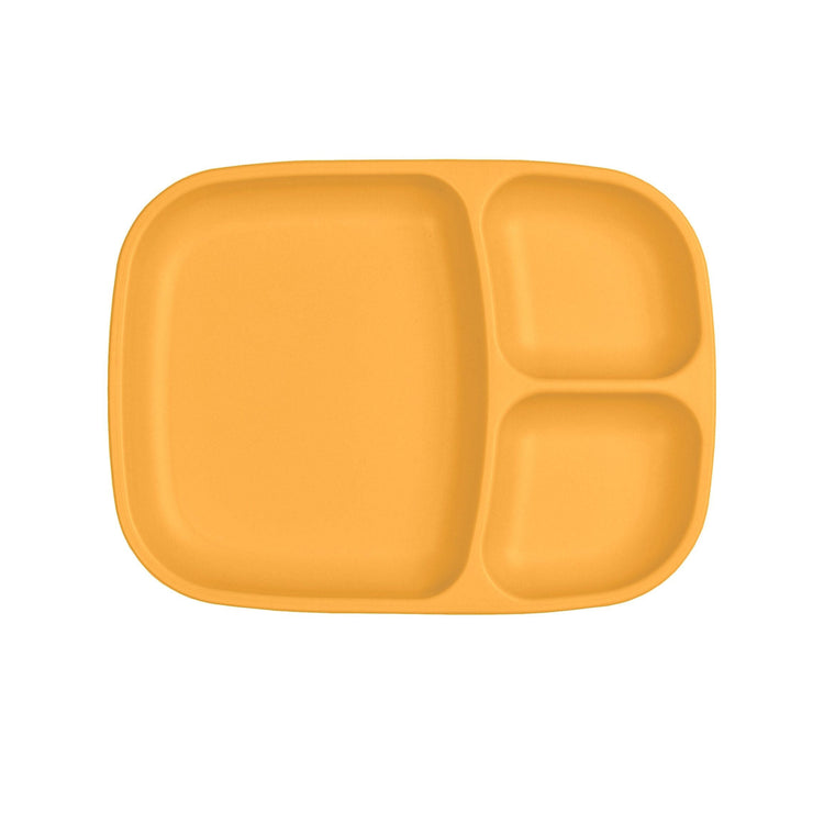 Single Re-Play recycled plastic divided tray with multiple food compartments and deep walls on a clean white background, available in Australia in Sunny Yellow.