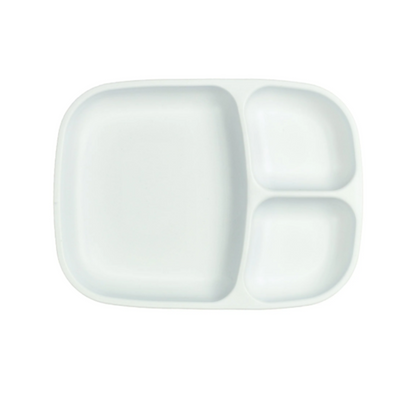 Single Re-Play recycled plastic divided tray with multiple food compartments and deep walls on a clean white background, available in Australia in white.