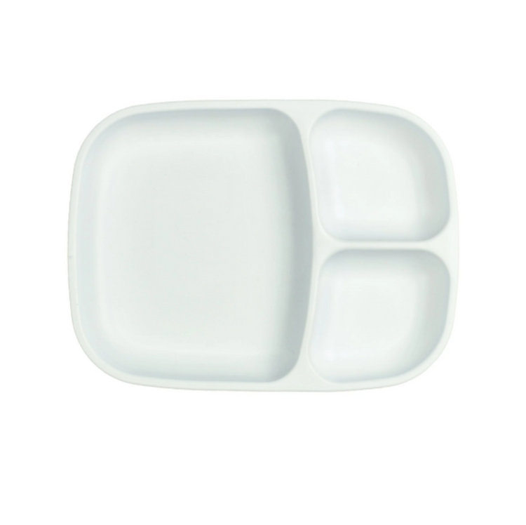 Single Re-Play recycled plastic divided tray with multiple food compartments and deep walls on a clean white background, available in Australia in white.