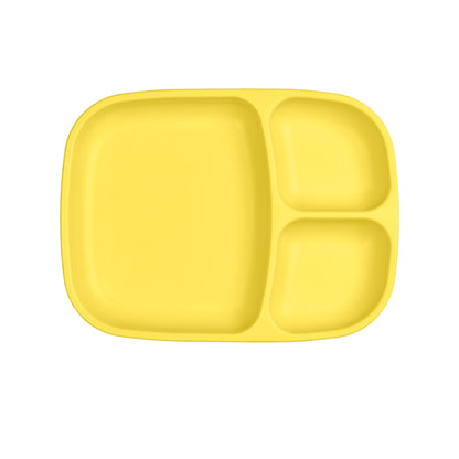 Single Re-Play recycled plastic divided tray with multiple food compartments and deep walls on a clean white background, available in Australia in yellow.
