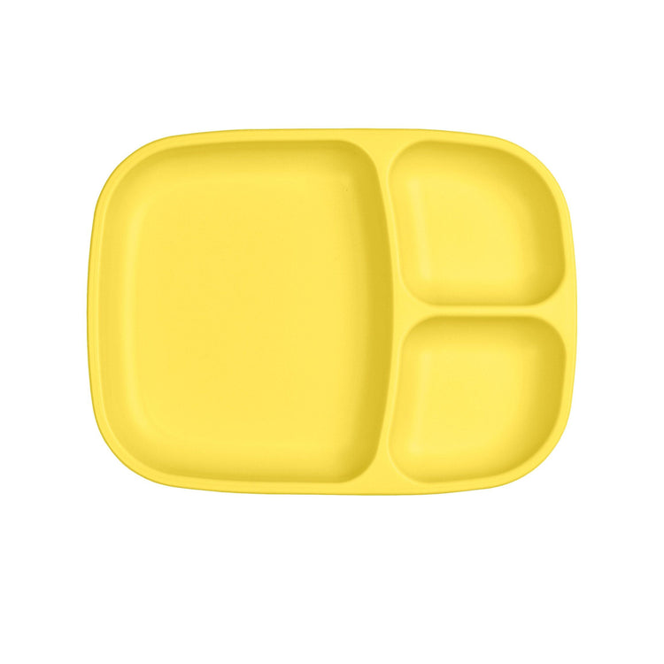Single Re-Play recycled plastic divided tray with multiple food compartments and deep walls on a clean white background, available in Australia in yellow.