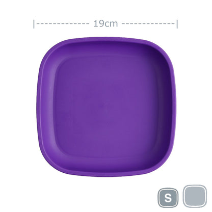 Single Re-Play recycled plastic open flat toddler plate with deep walls on a clean white background, available in Australia Amethyst.